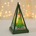 Green Christmas pyramid lantern with LED warm light and festive Merry Christmas pattern - Christmas Tree / Green