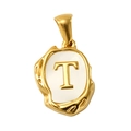 Irregular gold titanium steel pendant with letter T on white shell inlay - Letter T (SP035G-T(Single Pendant))