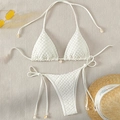White bubble texture tie-side bikini set with seashell charms and summer vacation props - L / White