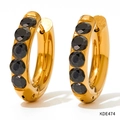 Vintage gold-plated stainless steel hoop earrings with six circular black zircons - Gold Black Zirconia (KDE474)