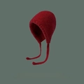 Thick red knit winter hat with bear ears and chin straps for cold weather - Solid Bag Hat-Red