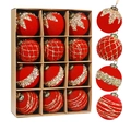 Set di 12 palline di Natale rosse floccate con glitter dorati in scatola kraft - 8cm / Rosso Set da 12