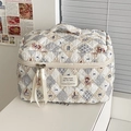 Beauty case trapuntato color crema con motivi a orsetto e nastro decorativo sulla zip - Orsetto a Rombi Retrò - Borsa da Trucco