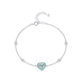 S925 Sterling Silber Herz Armband mit blaugrünem Emaille und Zirkon-Akzenten - 925er Silber / Minzgrünes Herz (Emaille-Herzarmband)
