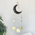 Golden moon suncatcher with black crystals and hanging moon phase metal charms - Obsidian
