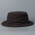 Close-up of a charcoal grey linen fisherman hat with pleated crown and metal detail - M (56-58cm) / Coffee