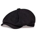 Cappello newsboy nero classico da uomo in lino traspirante con design retrò a 8 pannelli - Nero