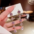 Elegant gold drop earrings with purple zirconia and S925 silver needles for women - Purple Zirconia Water Drop Long Earrings (E0223)