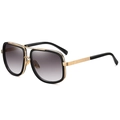 Square oversized sunglasses with black frame, gold double bridge and gradient grey lenses - Black Gold Frame Gradient Grey Lens