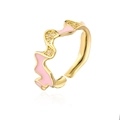 Irregular wave open ring in 18K gold plated copper with pink enamel and zircons - Gold Pink