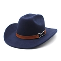 Navy wool felt western cowboy hat with brown leather band and silver chain detail - M (56-58cm) / Navy Blue