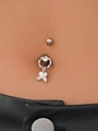 Silver butterfly navel ring with sparkling zircons and a twisted metal ring design - Butterfly Ring Dangle (3428)