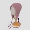 Rosa Angora-Kaninchenfell-Fliegermütze mit Ohrenklappen und Bändern für den Winter - M / Altrosa