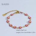 Bracciale a margherita in acciaio inossidabile dorato con fiori smaltati rosa e gialli - Fiore Rosa Chiaro/Catena Dorata