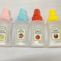 Mini plastic sauce bottles set with colorful caps for salad dressing and ketchup - Square Bottles 4-Color Set