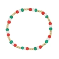 Pulsera navideña hecha a mano con cuentas rojas, verdes y blancas con detalles dorados - Navidad Cuentas Rojo Verde Blanco