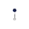 Detail of curved stainless steel eyebrow ring featuring a round blue zircon gemstone - Silver Blue Zirconia