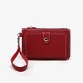 Red PU leather coin purse with lychee texture and wrist strap in variant style - Red (Lychee Grain)