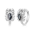 Retro S925 sterling silver scorpion hoop earrings with dark grey teardrop gemstones - 925 Silver / SCE1749 Hoop Earrings