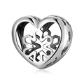 Charm a cuore in argento sterling S925 con intaglio a fiocco di neve per bracciali - Cuore Traforato Fiocco di Neve(PC0279)