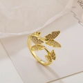 Golden butterfly open ring with sparkling cubic zirconia stones and adjustable band - Adjustable Open / 【J529】Gold Full Pave Butterfly Ring