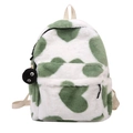 Green and white heart pattern plush backpack with a cute black pompom charm - Soot Sprite Charm Style / Green