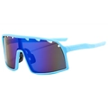 Gafas de sol deportivas azul claro con lentes grandes reflectantes púrpuras - Marco Azul Lente Azul Hielo