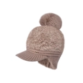 Berretto invernale in peluche con paraorecchie, cappello marrone a maglia con pompon - caffè