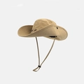 Outdoor western cowboy sun hat in khaki with adjustable windproof cord and side metal buckle - M / Khaki