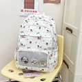 White school backpack with dachshund dog pattern, transparent pocket, and cute badges - Bag + Insert Board / White