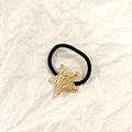 Gold star-shaped hollow hair tie with textured finish and black elastic band - Gold Star 3.5cm