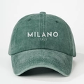 Cappellino da baseball in cotone lavato verde scuro con scritta MILANO ITALY - Taglia unica / Verde Scuro