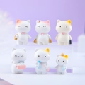 Set of 6 cute white and yellow resin cat figurines in various playful poses - Set of 6 Cat Figurines