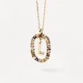 Colorful zircon letter L necklace in gold finish with vibrant multi-colored gemstones - Gold L
