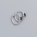S925 sterling silver twist hoop earrings with black teardrop gemstone in silver finish - White Gold Plated (Black Zirconia)