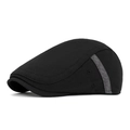 Classic black men's flat cap with gray woven side strap and breathable eyelets - Black