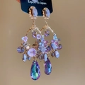 Detail of crystal bow fringe earrings with purple teardrop pendants and starburst effect - 66# Silver Needle - Purple - Flower