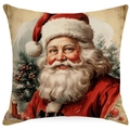Vintage Santa Claus Christmas throw pillow cover with cotton linen texture - YMD511-25 (Vintage Santa Portrait)