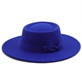 Cappello boater in lana blu reale con fiocco in nastro di raso per uomo e donna - M (56-58cm) / Blu Zaffiro