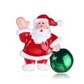Classic Santa Claus enamel brooch pin in red and white with gold metal trim - Santa with Green Glitter Ball