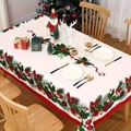 Christmas tablecloth with deer and snowman prints on a festive white table setting - Zb695-10