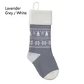 Knitted Christmas stocking in purple gray and white with snowflake and tree patterns - Gray/White