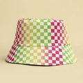 Rainbow gradient checkerboard bucket hat for sun protection in summer outdoor activities - M (56-58cm) / White
