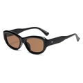 Occhiali da sole cat-eye retrò da donna con lenti marroni e cerniere in metallo argento - Montatura Nera Lente Tè