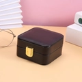 Portable square black leather jewelry box with gold lock for rings and necklaces - Black