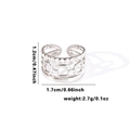 Silver hollow multilayer wave chain ring with adjustable opening and size specs - TYR0531 / Silver Multi-layer Wave