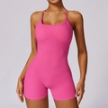 Sleepless rose pink one-piece yoga jumpsuit with spaghetti straps and square neck - L / Rose Red