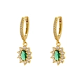 Elegant gold plated S925 silver hoop earrings with emerald green floral gemstones - Gold (Style I)