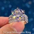 Bague couronne de luxe en moissanite de 5 carats avec pavé de diamants multi-rangs - Ouvert Réglable / Moissanite Pavé à Six Griffes (MS324)