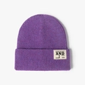 Bonnet en maille côtelée violette avec étiquette tendance et texture épaisse chaude - Taille unique / Violet